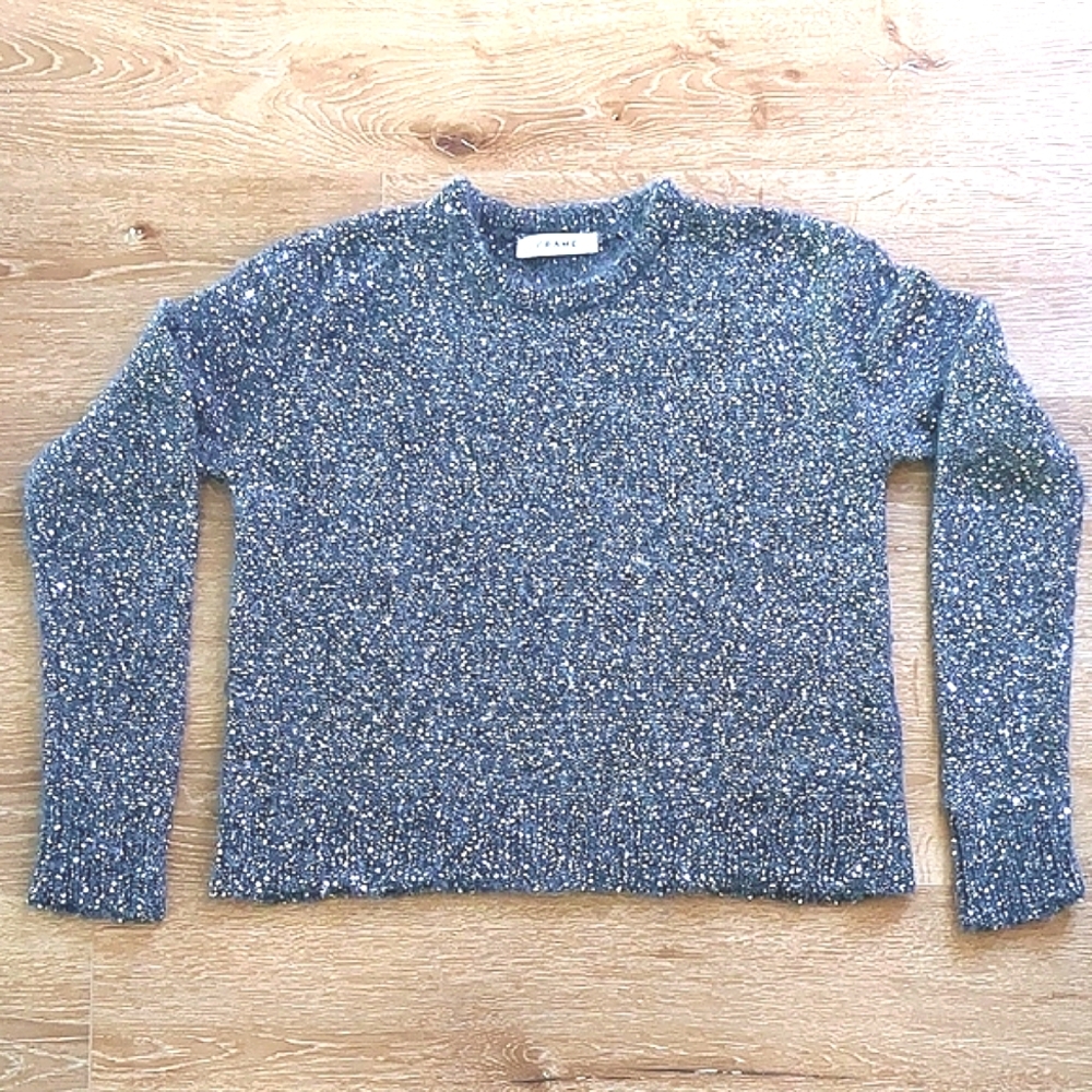 Frame Festive Sequin Sweater New Year! Crew Neck Cropped